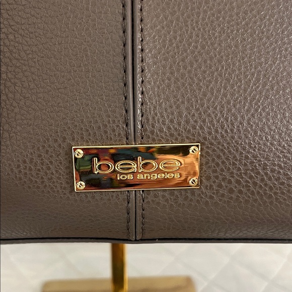 Bebe Brown Satchel with Gold Ring Handles - Picture 3 of 11